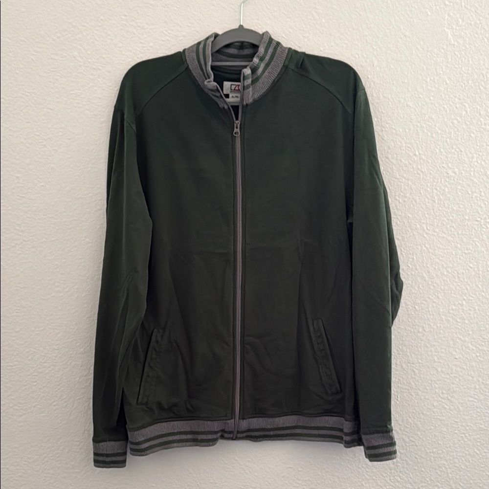 Cutter & Buck Green Bomber Jacket with Textured Knit Pattern